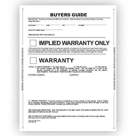 Asp Peel N Seal Implied Warranty Buyers Guide 1 Part No Lines, Qty 100 Pk 8254-NL